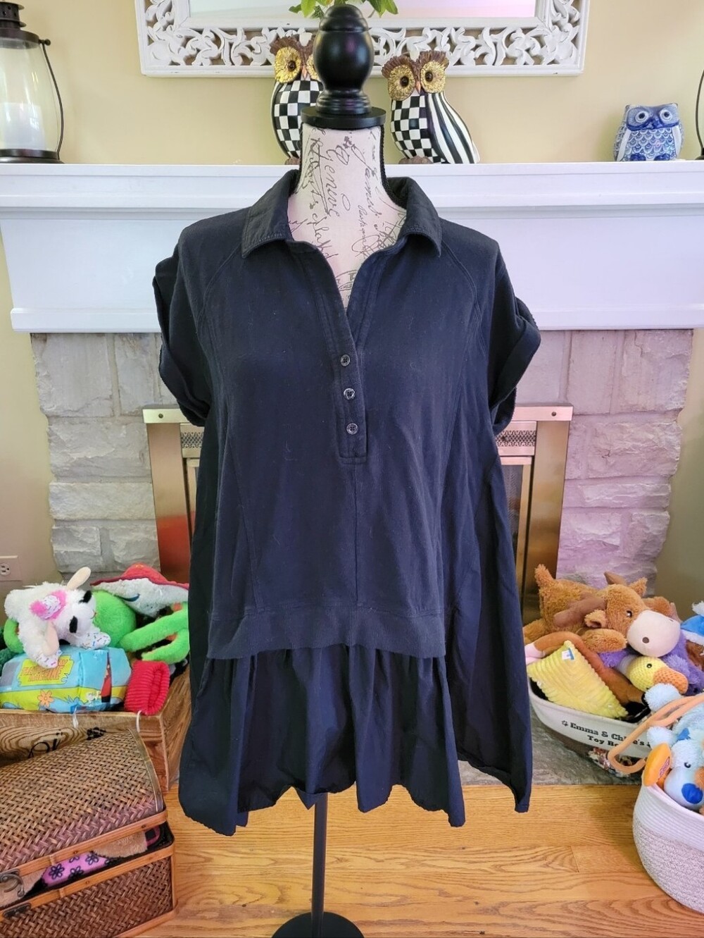 Anthropologie Daily Practice Black Collared Button Mini Dress Size MP